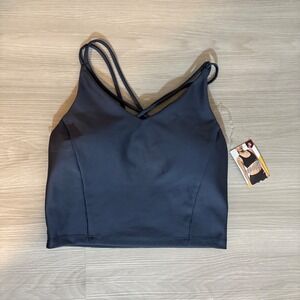 Avia Womens Strappy Back Crop Top Sports Bra Built-in Shelf Bra Charcoal Gray S